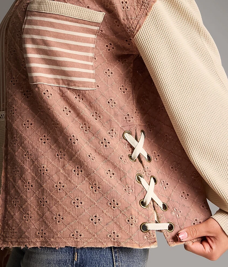 Eyelet Striped Top