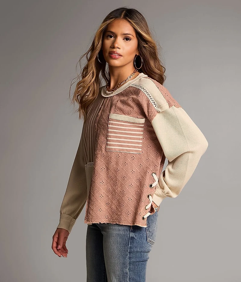 Eyelet Striped Top
