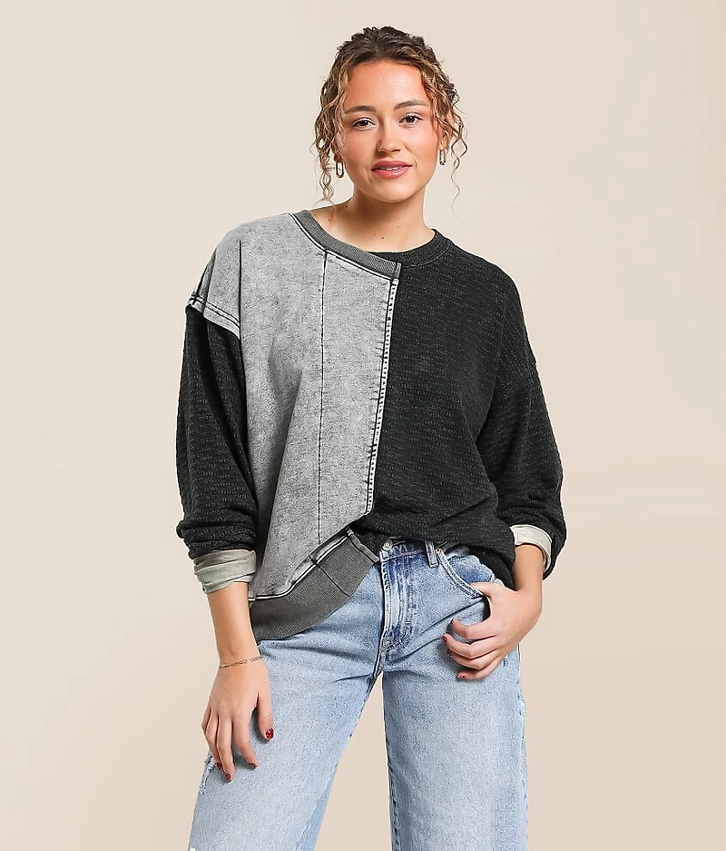Pieced Raw Edge Oversized Pullover