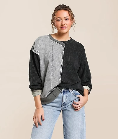 Pieced Raw Edge Oversized Pullover