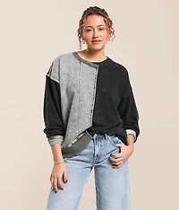 Pieced Raw Edge Oversized Pullover