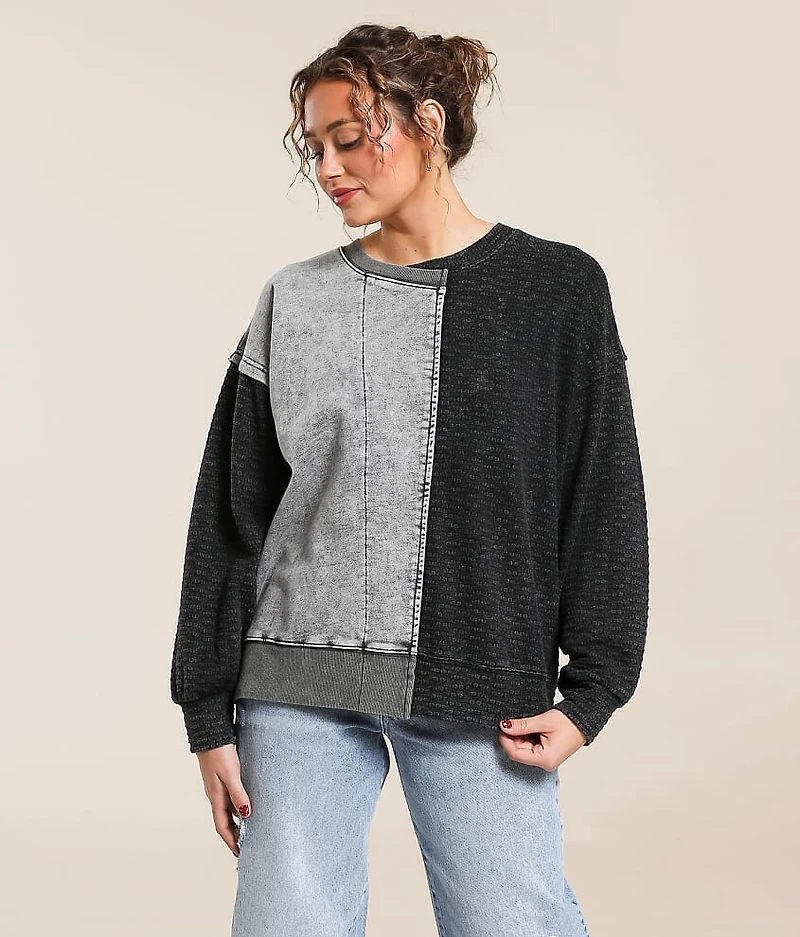 Pieced Raw Edge Oversized Pullover