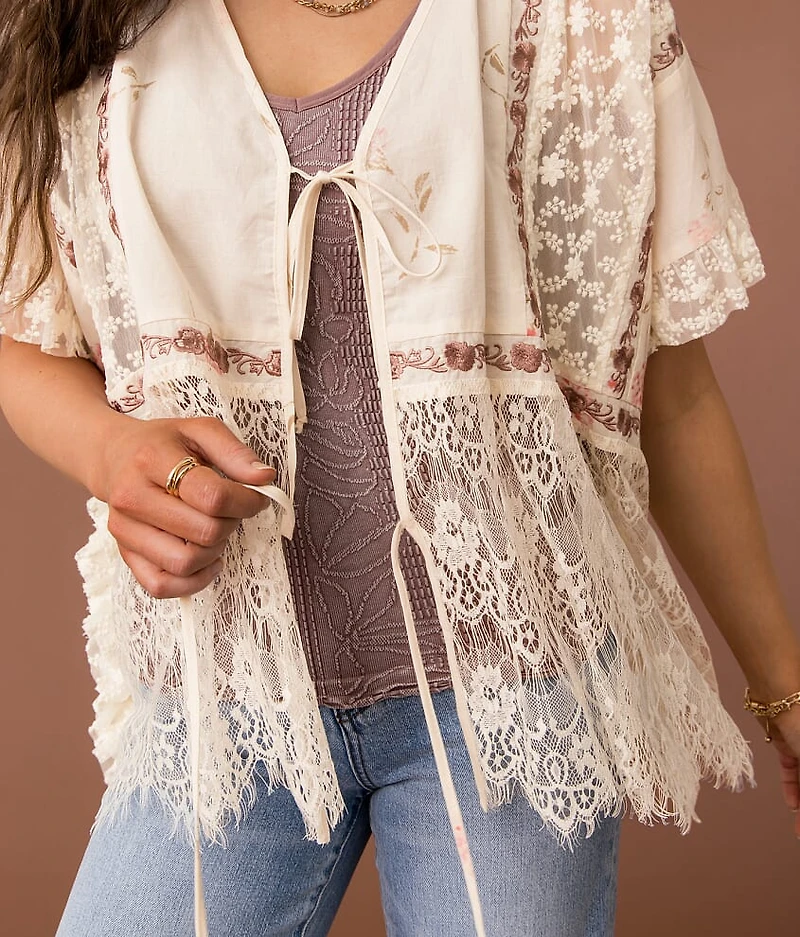 Pieced Eyelash Lace Kimono