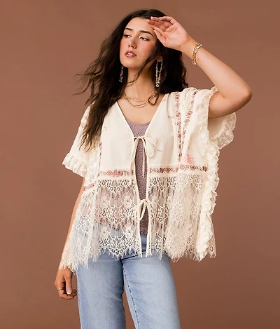 Pieced Eyelash Lace Kimono