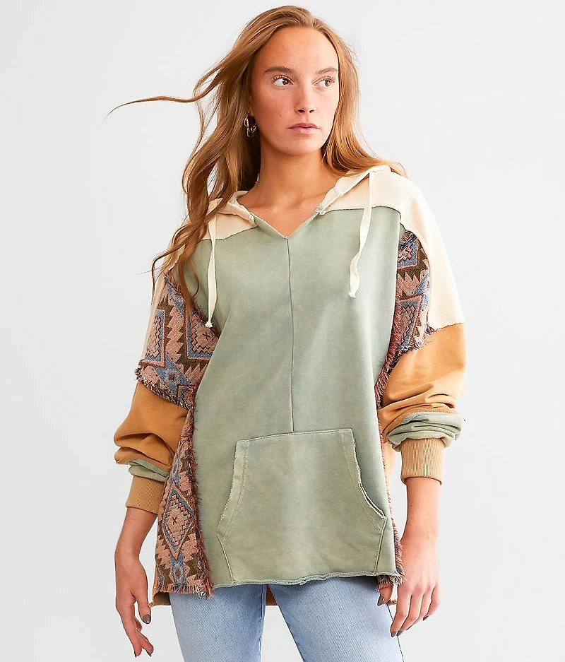 Pieced Knit Hooded Sweatshirt