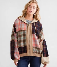 Pieced Plaid Oversized Jacket