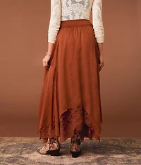 Textured Chiffon Lace Trim Midi Skirt