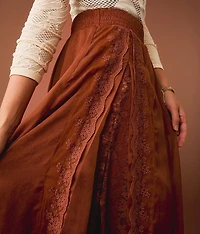 Textured Chiffon Lace Trim Midi Skirt