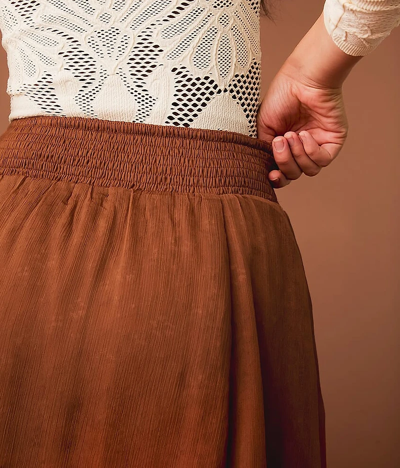 Textured Chiffon Lace Trim Midi Skirt