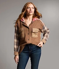 Pieced Plaid Hooded Shacket
