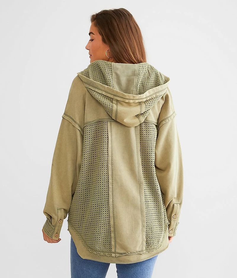 Pieced Crochet Hooded Shacket