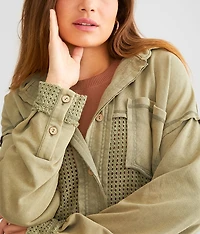 Pieced Crochet Hooded Shacket