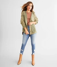 Pieced Crochet Hooded Shacket