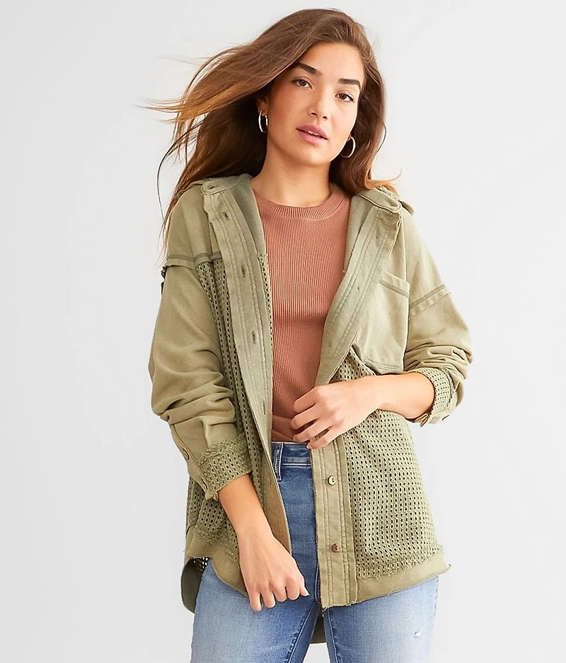 Pieced Crochet Hooded Shacket
