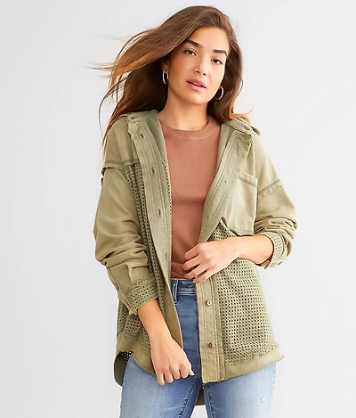 Pieced Crochet Hooded Shacket