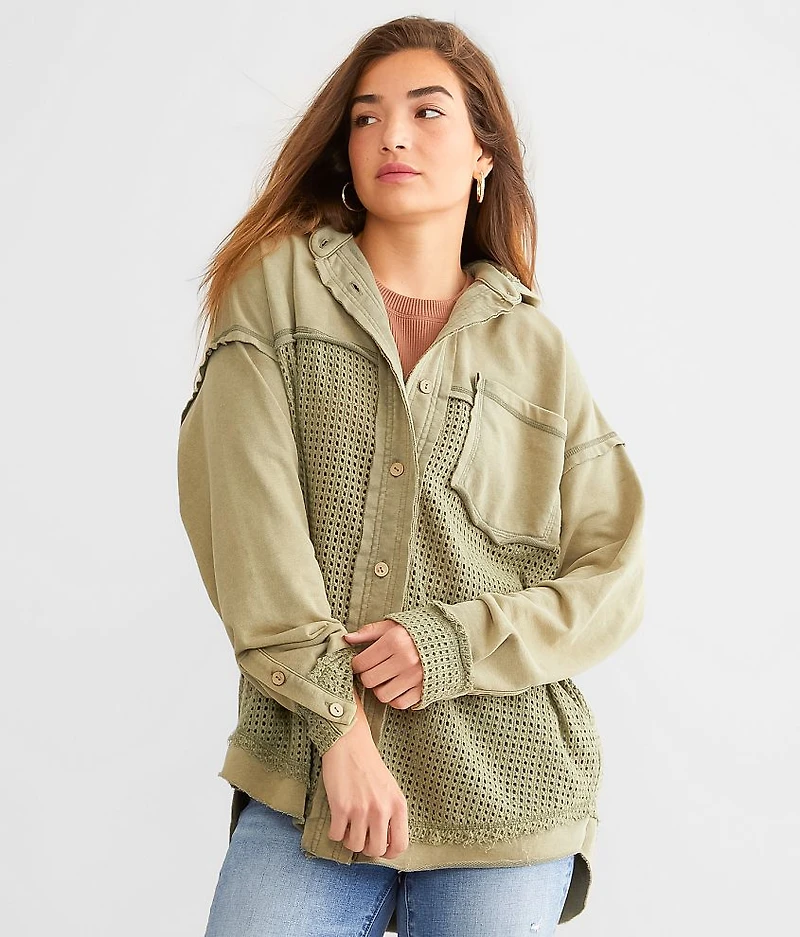Pieced Crochet Hooded Shacket