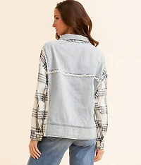 Plaid Pieced Denim Jacket