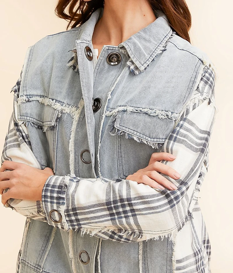 Plaid Pieced Denim Jacket