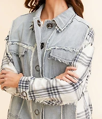 Plaid Pieced Denim Jacket