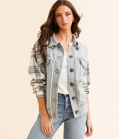 Plaid Pieced Denim Jacket