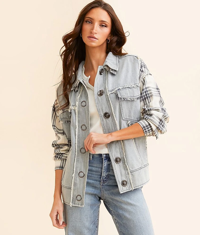 Plaid Pieced Denim Jacket