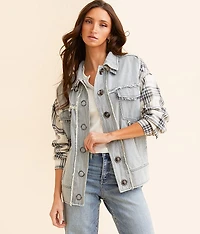 Plaid Pieced Denim Jacket