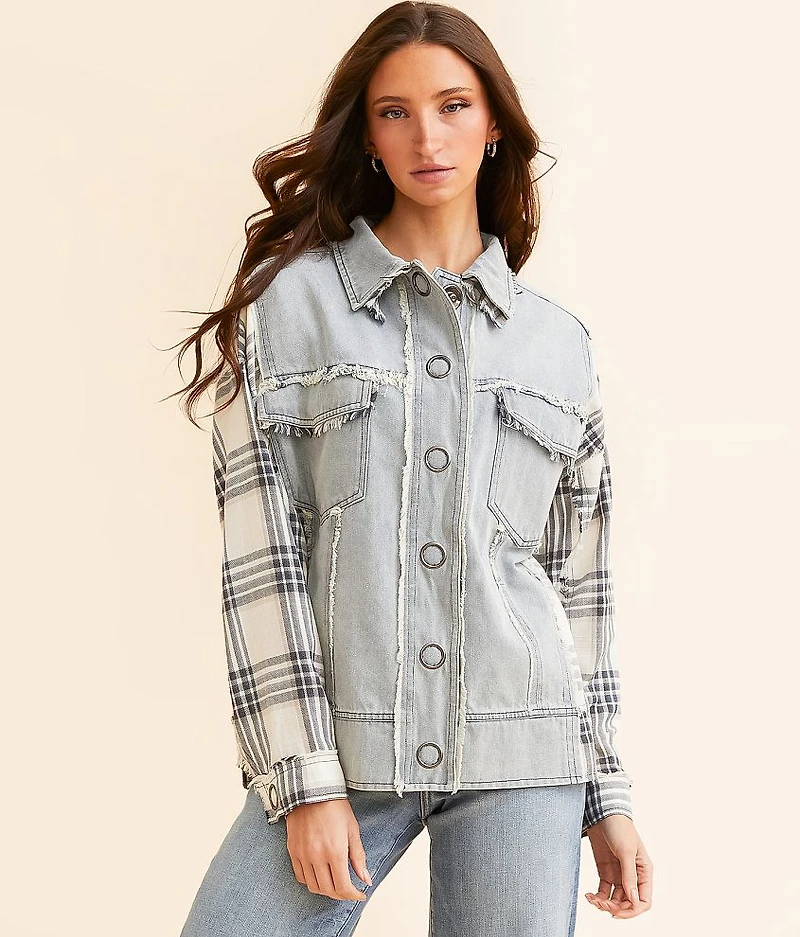 Plaid Pieced Denim Jacket