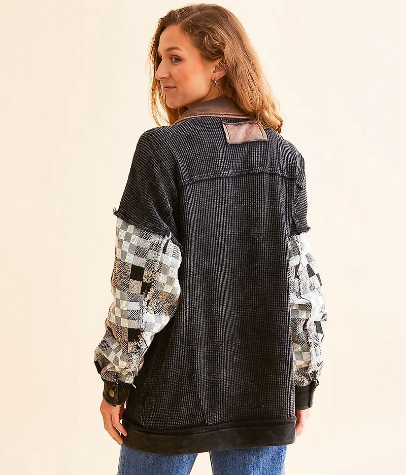 Pieced Waffle Knit Oversized Shacket