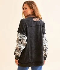 Pieced Waffle Knit Oversized Shacket