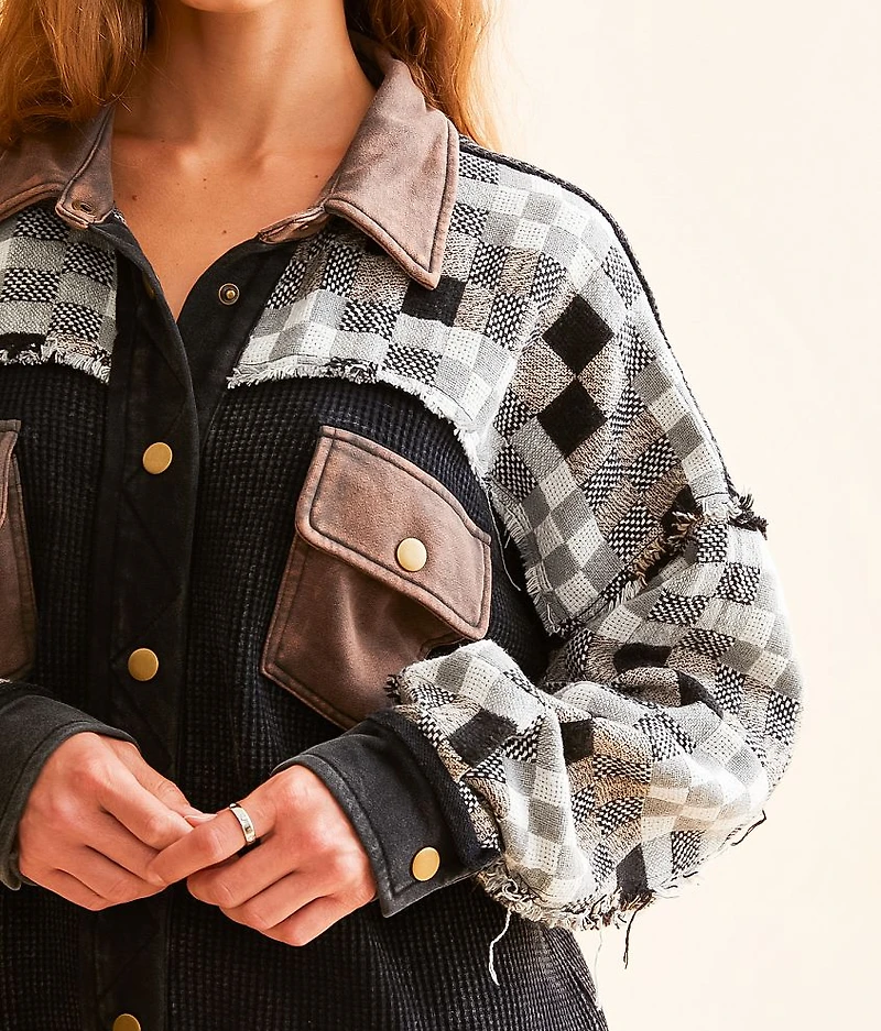 Pieced Waffle Knit Oversized Shacket