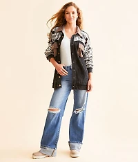 Pieced Waffle Knit Oversized Shacket