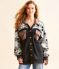 Pieced Waffle Knit Oversized Shacket