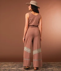 Washed Crochet Inset Wide Leg Jumpsuit