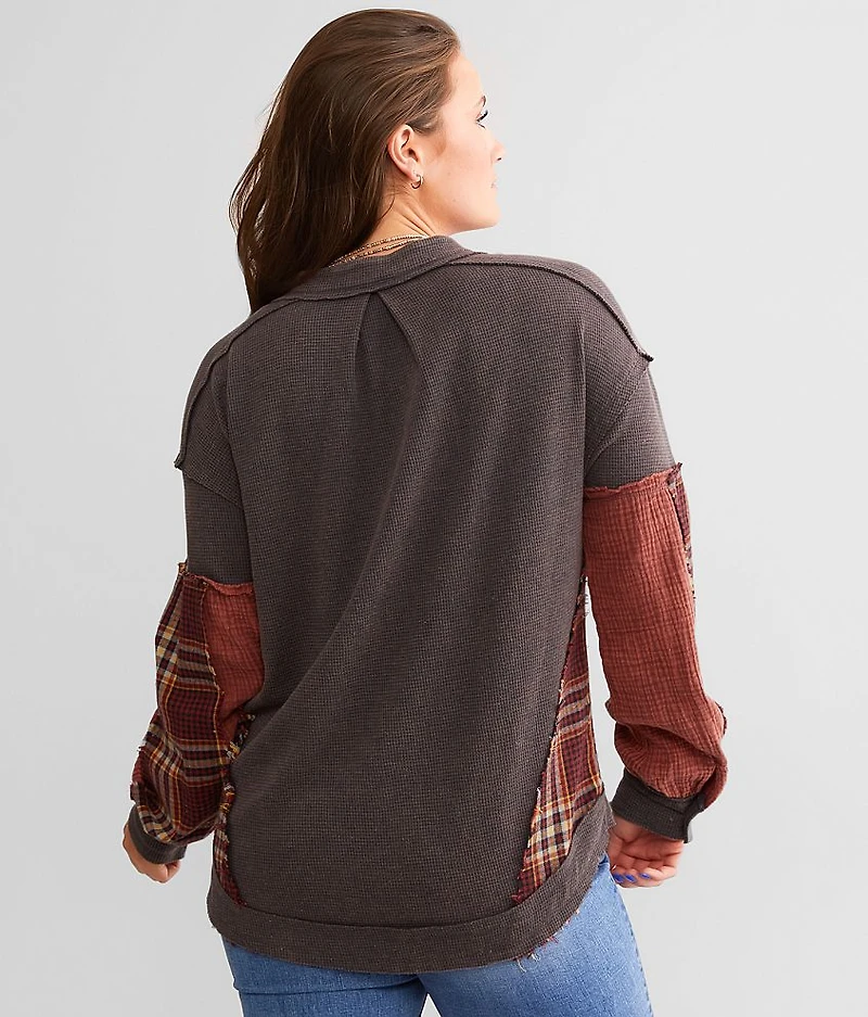 Pieced Plaid Thermal Henley