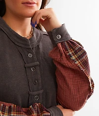Pieced Plaid Thermal Henley