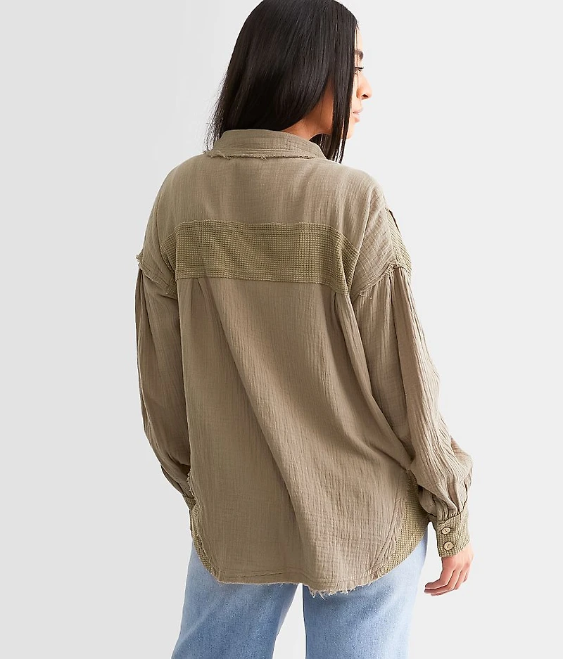 Pieced Waffle Knit Boyfriend Shirt
