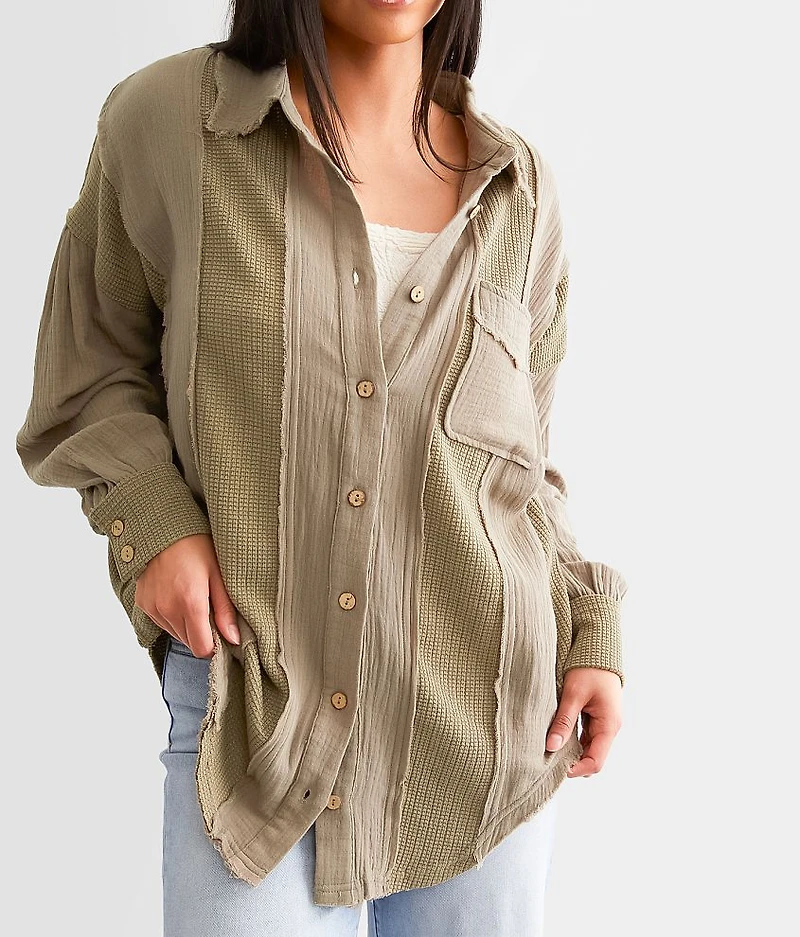 Pieced Waffle Knit Boyfriend Shirt
