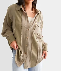 Pieced Waffle Knit Boyfriend Shirt
