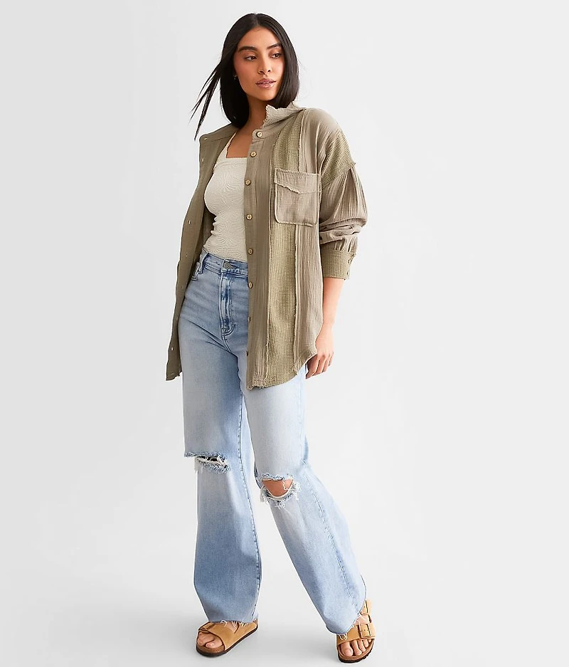 Pieced Waffle Knit Boyfriend Shirt