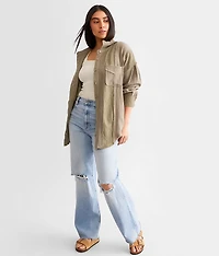 Pieced Waffle Knit Boyfriend Shirt