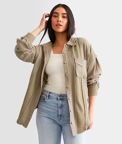 Pieced Waffle Knit Boyfriend Shirt