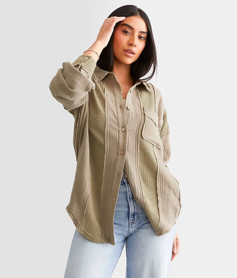Pieced Waffle Knit Boyfriend Shirt