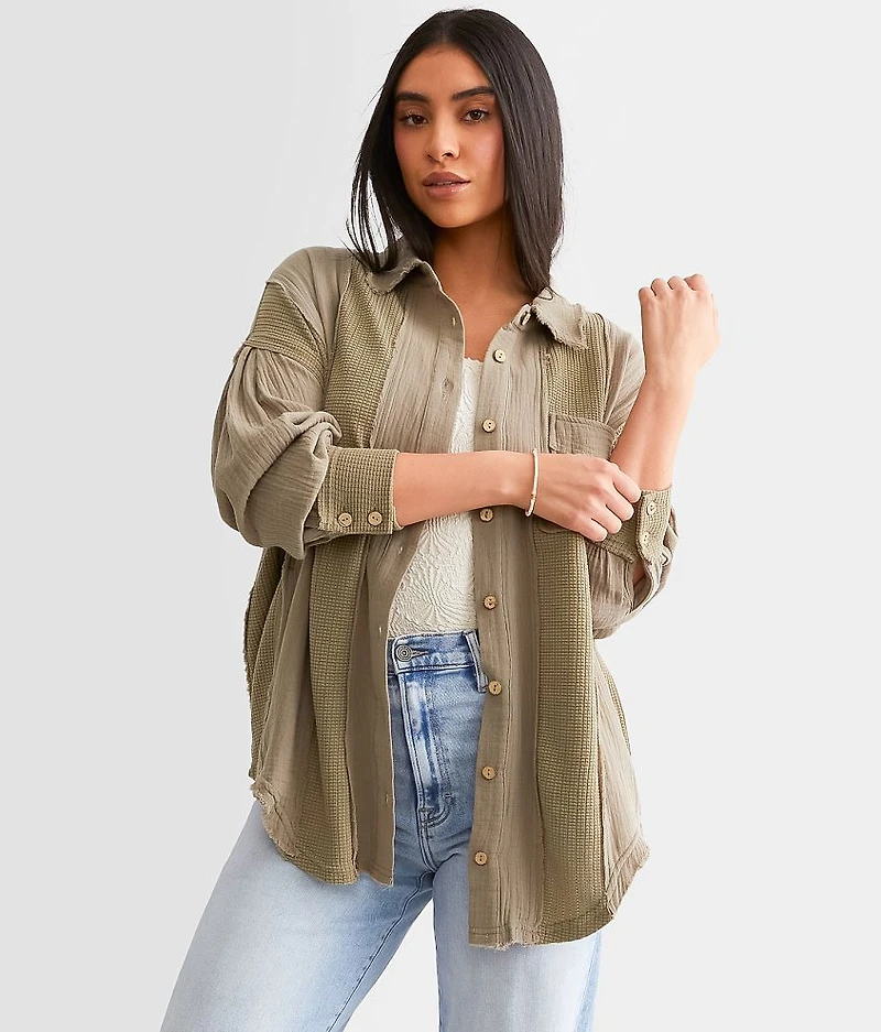 Pieced Waffle Knit Boyfriend Shirt
