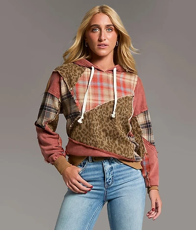 Pieced Cheetah & Plaid Hoodie