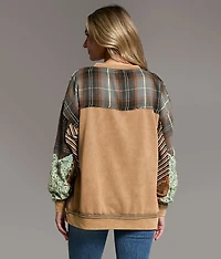 Pieced Plaid & Floral Pullover