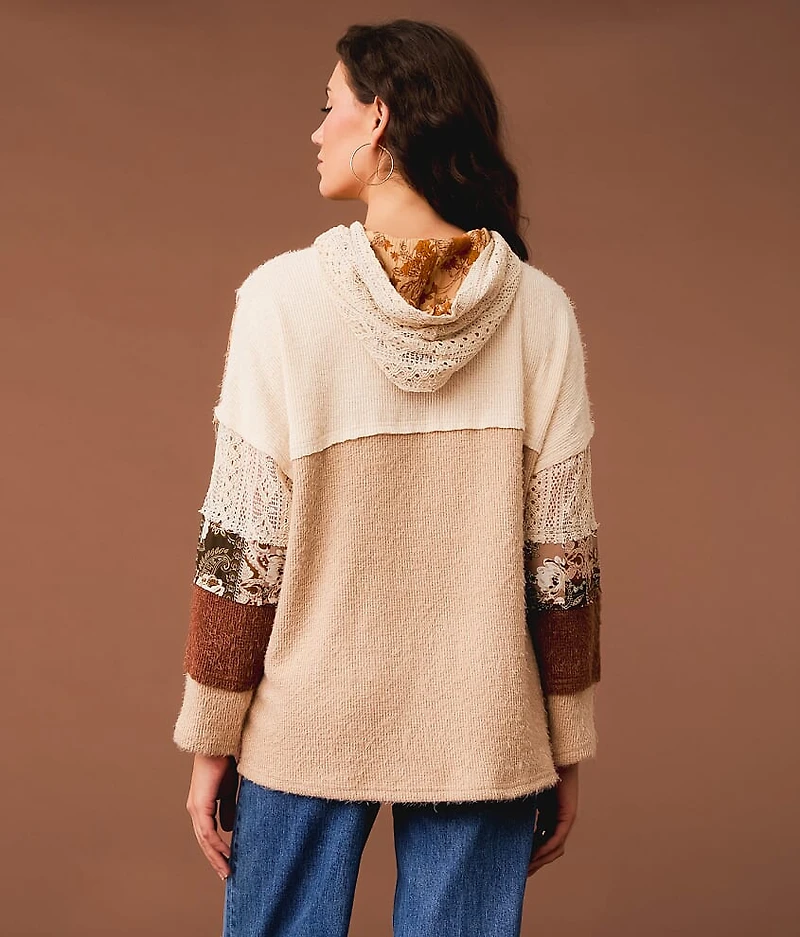 Mixed Rib Knit Hoodie