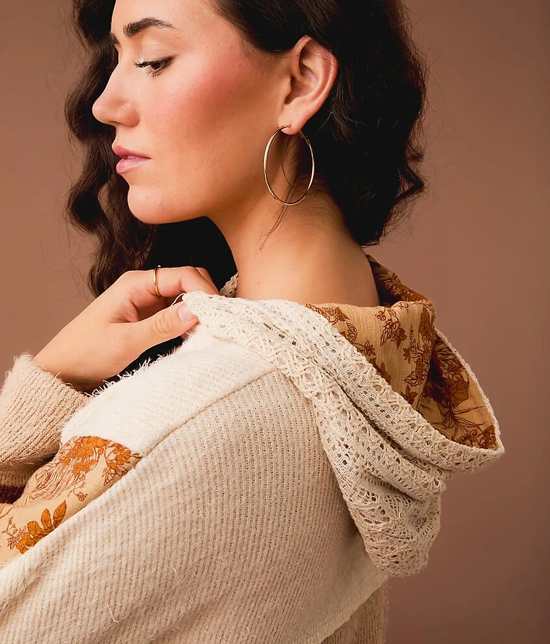 Mixed Rib Knit Hoodie