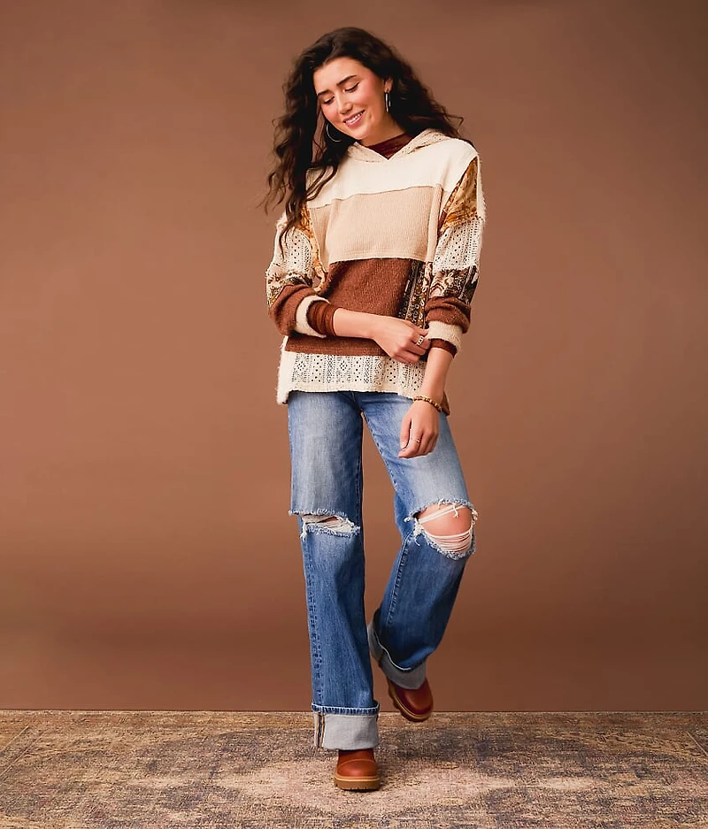 Mixed Rib Knit Hoodie