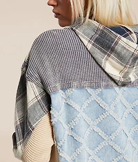 Pieced Plaid Hooded Henley Pullover