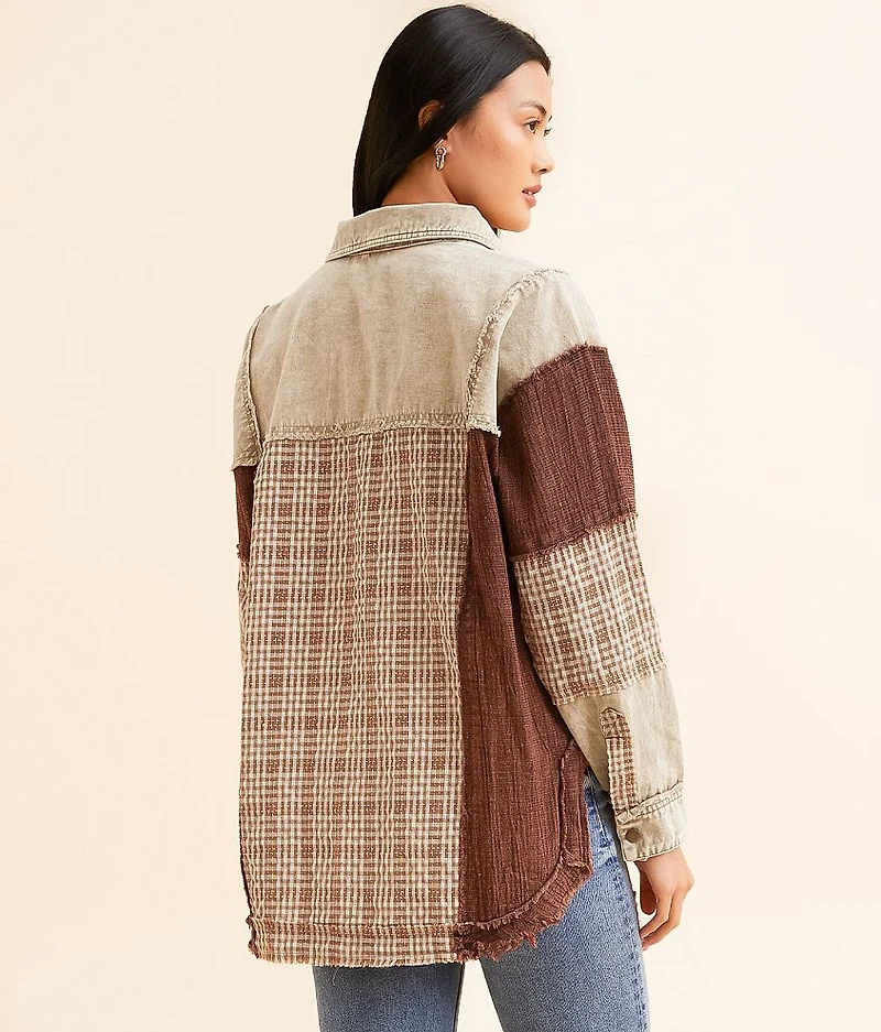 Pieced Plaid Washed Boyfriend Shirt